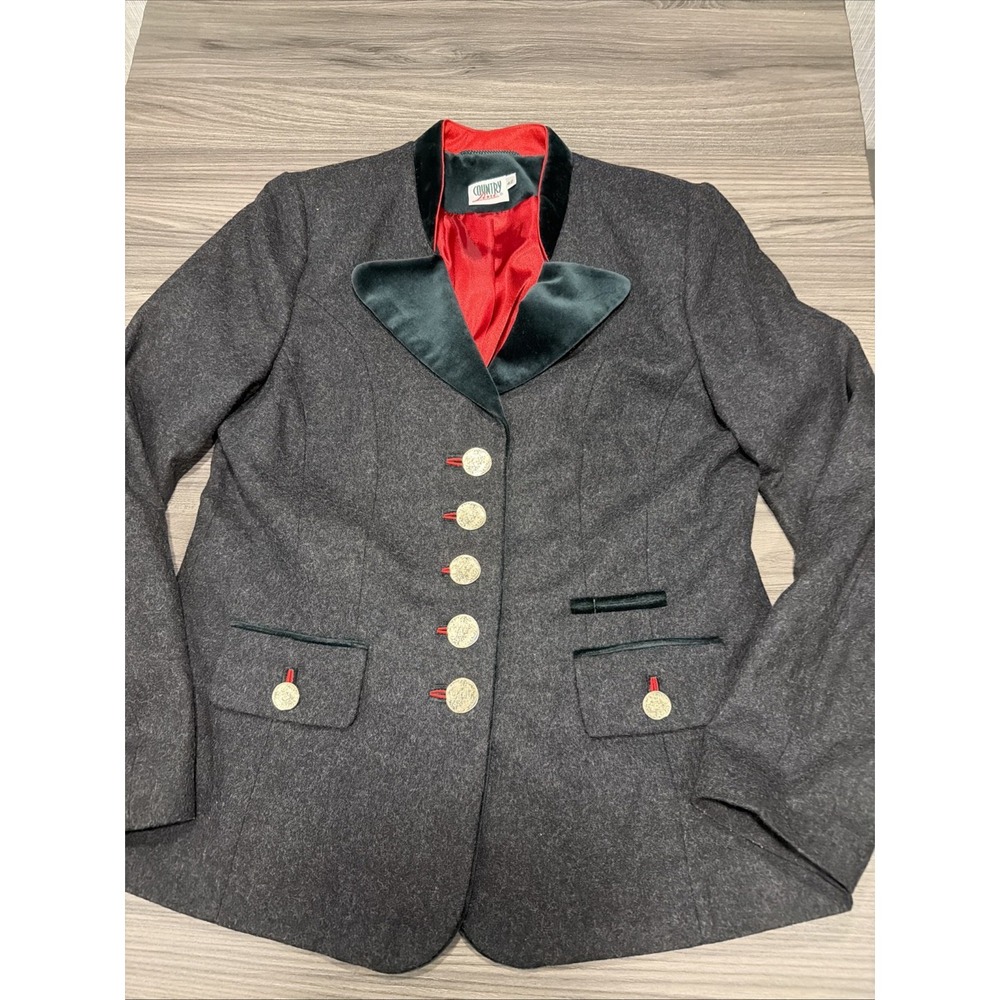 Gray Wool Blazer Women 8-10 Winter Dress Coat Silver Buttons Velvet Collar Lined